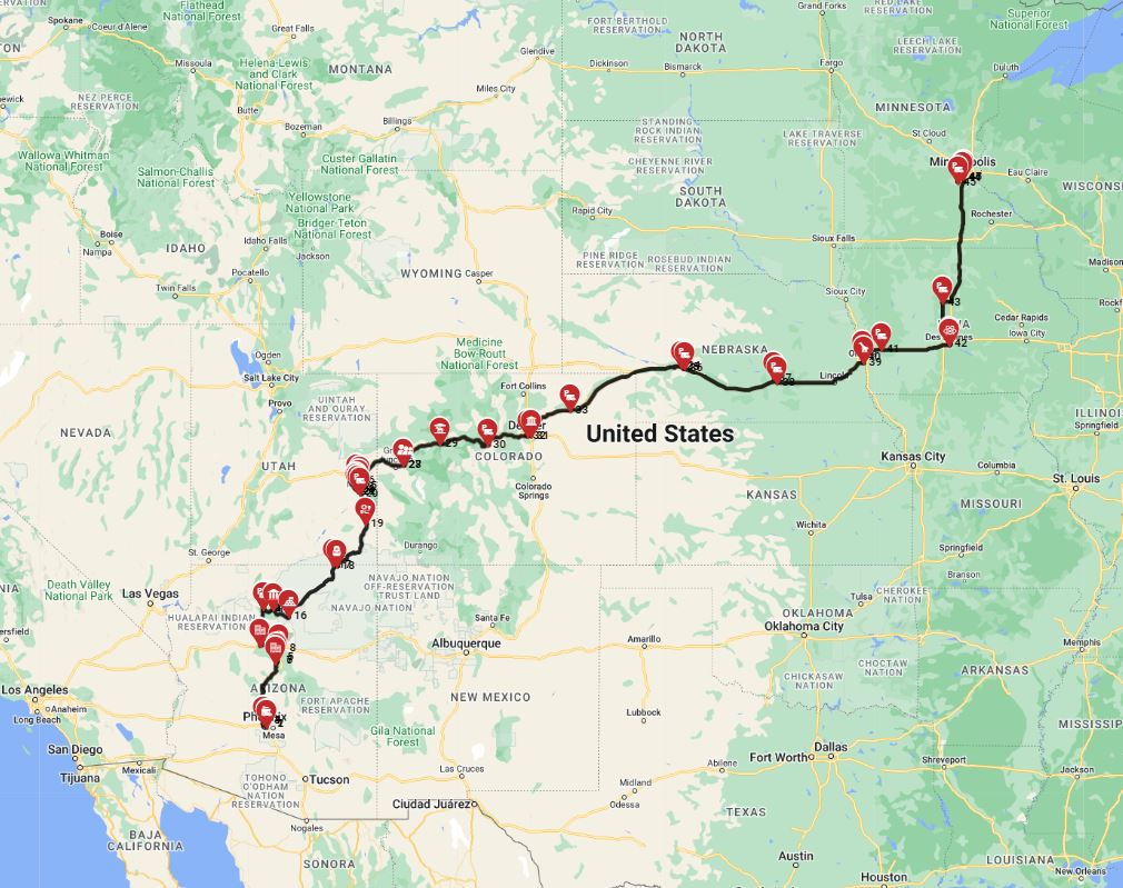 With a motorhome from Phoenix to Minneapolis- including the  Grand Canyon